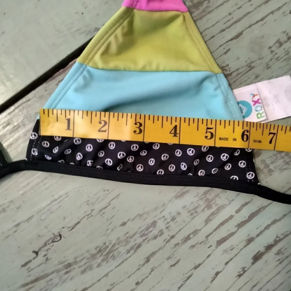 Roxy Bathing Suit Top TOP ONLY Size M  Pink Black Yellow Turquoise - Picture 8 of 9